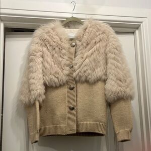 Fox Fur and Knit Cardigan in Beige